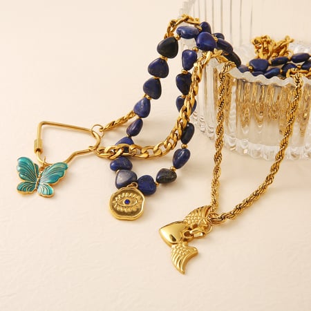 Collana con perline color oro e pietre naturali a forma di cuore retrò, 1 pezzo 2