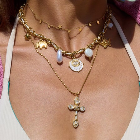 Collier avec pendentif luxueux en acier inoxydable doré pour femme, motif œil