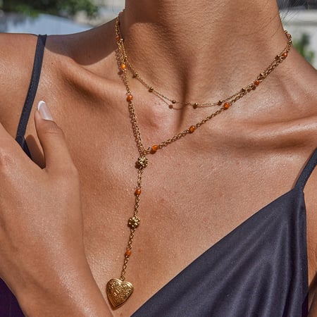 Collier multicouches sophistiqué en acier inoxydable doré pour femme, 1 pièce, motif cœur 2
