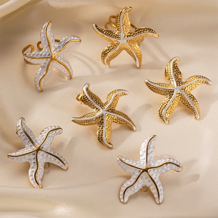 Seestern-Ohrring-Set aus Edelstahl in Goldfarbe 2