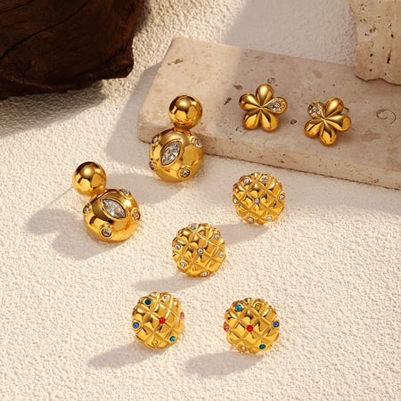 1 Pair Flower Stainless Steel Gold Color Stud Earrings 2