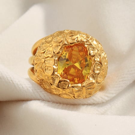 Bague de déclaration luxueuse en acier inoxydable couleur or avec motif floral rétro, 1 pièce 2
