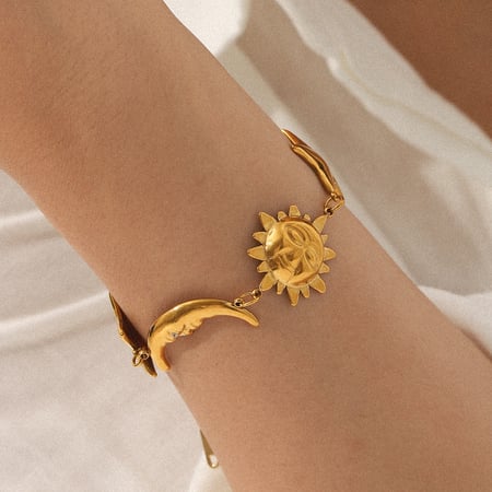 1 Piece Classic Moon & Star Stainless Steel Gold Color Women's Chain Bracelets 2