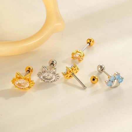 1 Adet Planet Bakır Altın Rengi Zirkon Kadın Piercing Küpe