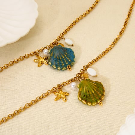 Collier pendentif coquillage en céramique 1 pièce
