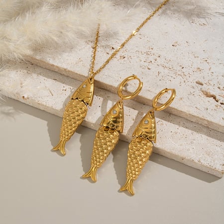 1 Piece Simple  Casual Fish Stainless Steel  Gold Color  Women's Pendant Necklaces 2