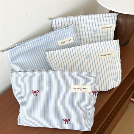 1 Parça Simple Series Sweet Strip Polyester Kadın Makyaj Çantası 2