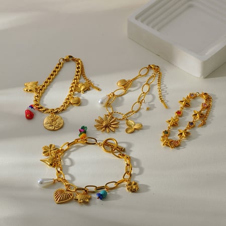 1 Parça Retro Kalp Paslanmaz Çelik Altın Renkli Charm Bilezik 2