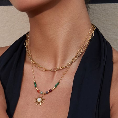 1 Piece Retro Sun Stainless Steel Gold Color Women's Pendant Necklaces