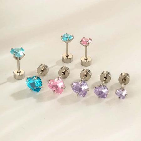 1 Parça Paslanmaz Çelik Kalp Zirkonyum Piercing Küpe 2