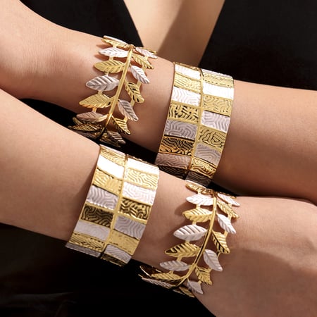 Bracelet élégant en acier inoxydable pour femme, 1 pièce, motif feuille, couleurs assorties