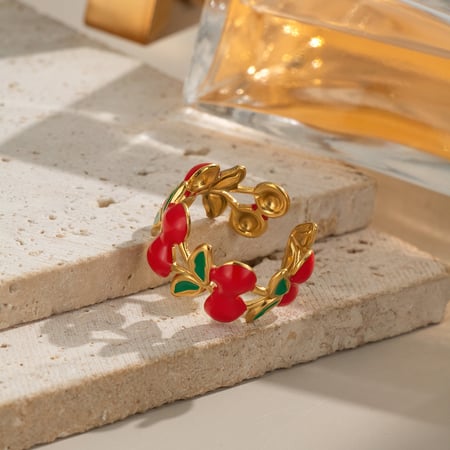1 stuk romantische serie zoete kersen roestvrijstalen gouden statement ringen 2