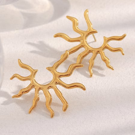 1 paio di orecchini a bottone da donna in acciaio inossidabile color oro, serie Simple Vacation Sun 2