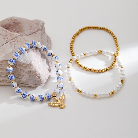 Bracelet de perles classique et élégant en céramique couleur or pour femme, 1 pièce