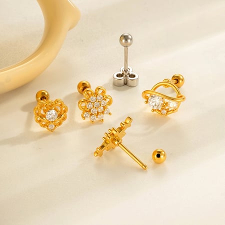 1 Parça Kalp Bakır Altın Renkli Zirkonyum Piercing Küpe