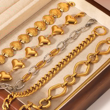 1 paire de bracelets à chaîne géométriques en acier inoxydable pour femme, série Simple