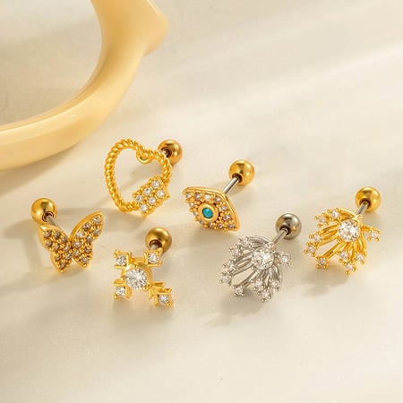 1 Parça Kalp Bakır Altın Renkli Zirkonyum Piercing Küpe 2