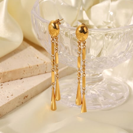 1 par de pendientes colgantes de acero inoxidable con borlas sencillas para mujer 2