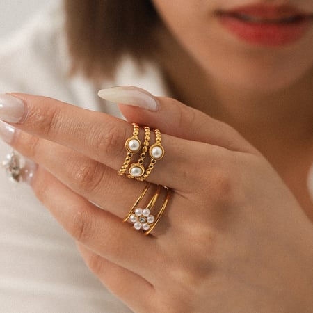 1 stuk Dagelijkse bloemenkralen roestvrij stalen parel statement ringen
