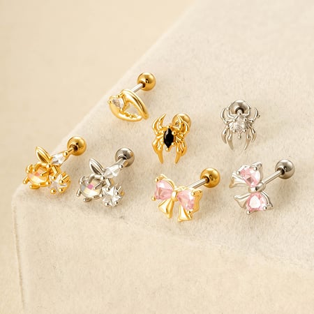 1 Piece Heart Copper Gold Color Zircon Piercing Earring 2