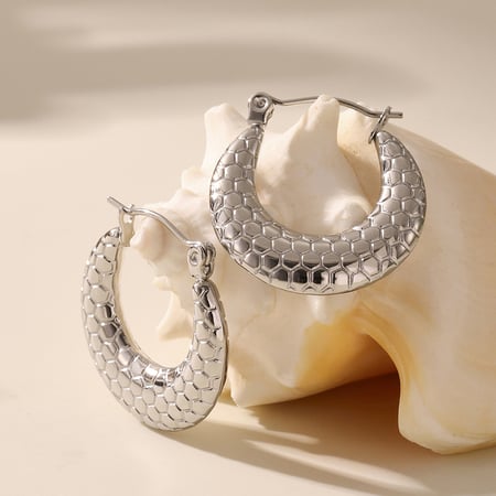 1 Pair Simple Honeycomb Print Stainless Steel Gold Color Women's Hoop Earrings