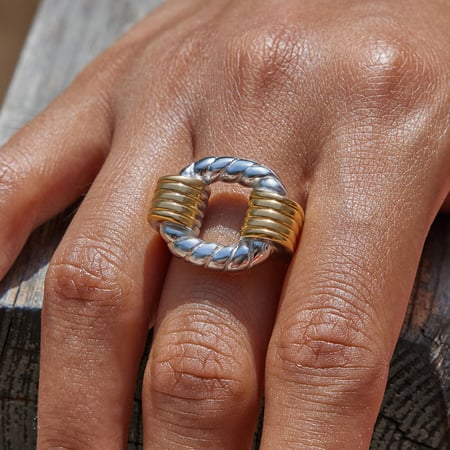 1 Piece Modern Rectangular Stainless Steel Gold Color Statement Rings 2