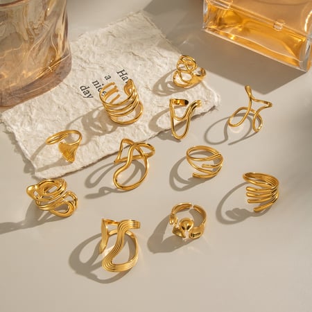 1 Piece Simple Series Daily Irregular Shape Stainless Steel Gold Color  Statement Rings 2