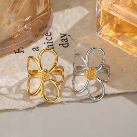 1 Piece Simple  Daily Flower Stainless Steel  Gold Color  Statement Rings 2