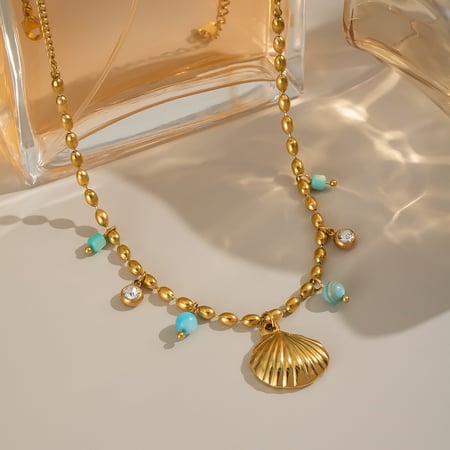 Collar con colgante de concha de acero inoxidable color dorado de 1 pieza 2
