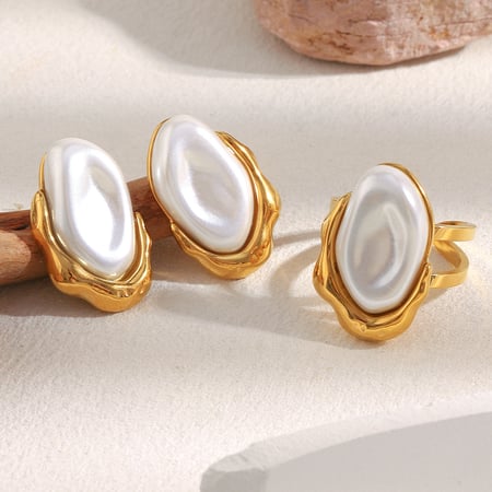 1 pezzo semplice ed elegante anello in acciaio inossidabile con pietre preziose di forma irregolare da donna 2