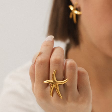 1 stuk eenvoudige dagelijkse zeester roestvrij staal goudkleurige statement ringen 2