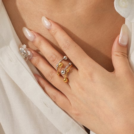 Anillos llamativos de acero inoxidable dorados de colores mixtos para uso diario, 1 pieza