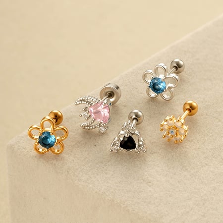 1 Piece Flower Copper Gold Color Zircon Piercing Earring 2