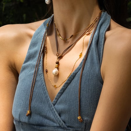 Retro Natural Stones Gold Color Necklaces Set 2
