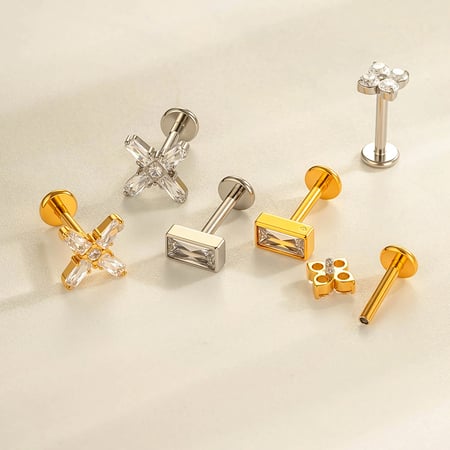 1 Piece Daily Flower Titanium Alloy Gold Color Zircon Women's Piercing Earrings