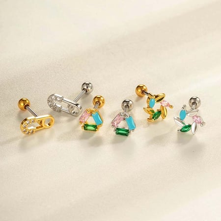 1 stuk Dagelijkse driehoekige koperen gouden zirkoon piercing oorbellen voor vrouwen 2