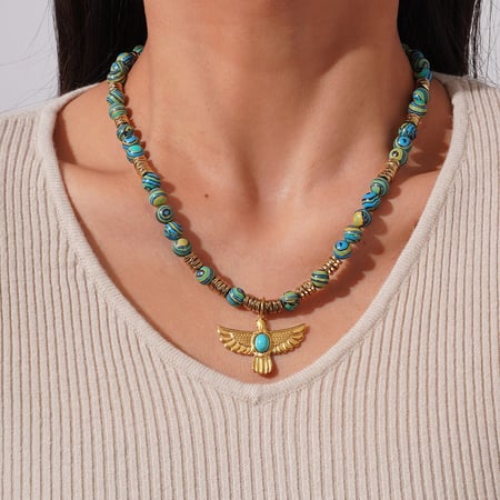 Collier de perles pour femme, 1 pièce, motif aigle classique, pierres naturelles, couleur or 2
