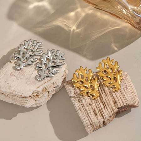 1 Pair Simple Series Daily Coral Stainless Steel  Gold Color  Women's Stud Earrings 2