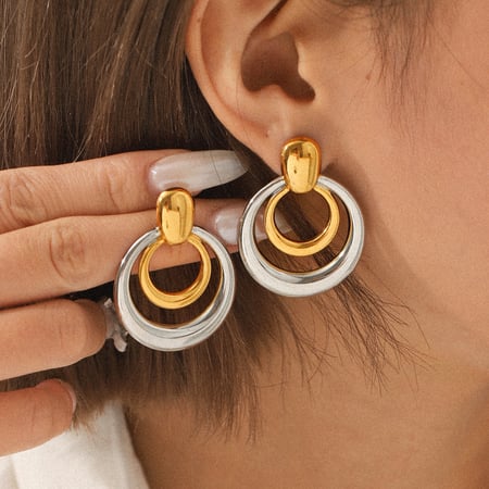 1 Pair Modern Circle Shape Stainless Steel Gold Color Women's Stud Earrings 2