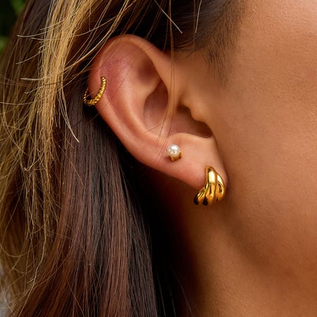 1 Pair Simple Twist Stainless Steel Gold Color Women's Hoop Earrings 2