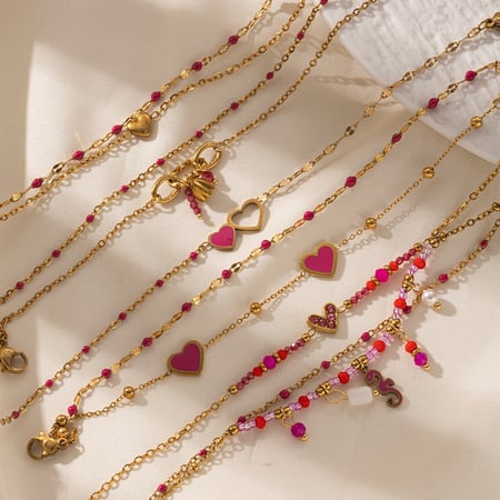 Pulsera romántica de acero inoxidable con dije de corazón en color dorado de 1 pieza 2