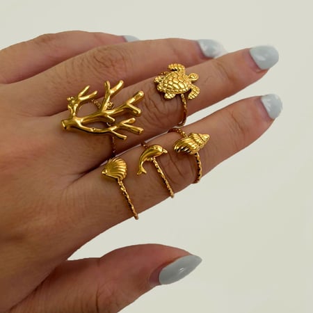 Anillo llamativo de acero inoxidable oceánico en color dorado de 1 pieza 2