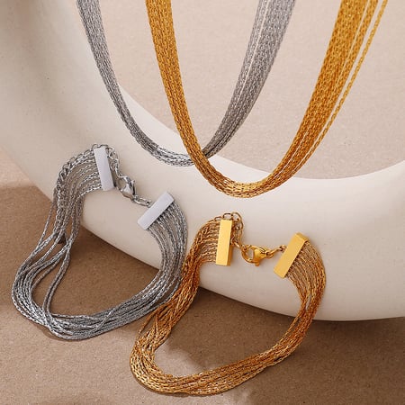 Conjunto de collar de cadena de acero inoxidable color dorado 2