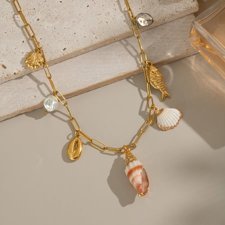 1 Piece Shell Stainless Steel Gold Color Pendant Necklace 2