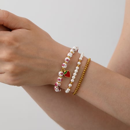Bracelet de perles pour femme, série luxueuse, motif floral rétro, couleur or, en céramique 2