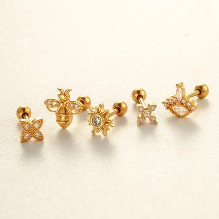 1 Piece Copper Gold Color Zircon Piercing Earring 2
