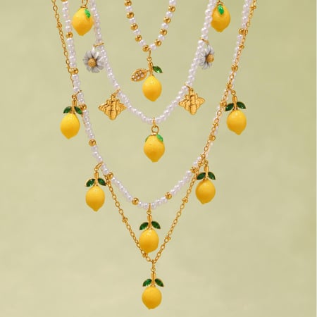 Collier avec pendentif en acier inoxydable couleur or pour femme, 1 pièce, motif citron naturel