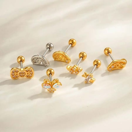 1 Piece Bow Copper Gold Color Zircon Piercing Earring 2