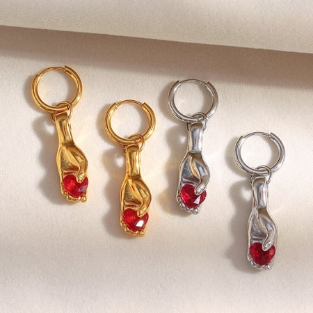 1 paio di orecchini pendenti romantici e carini a forma di cuore in acciaio inossidabile da donna 2
