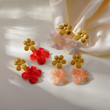 1 Pair Romantic Series Imitation Acetate Sheet Flower Drop Earrings 2